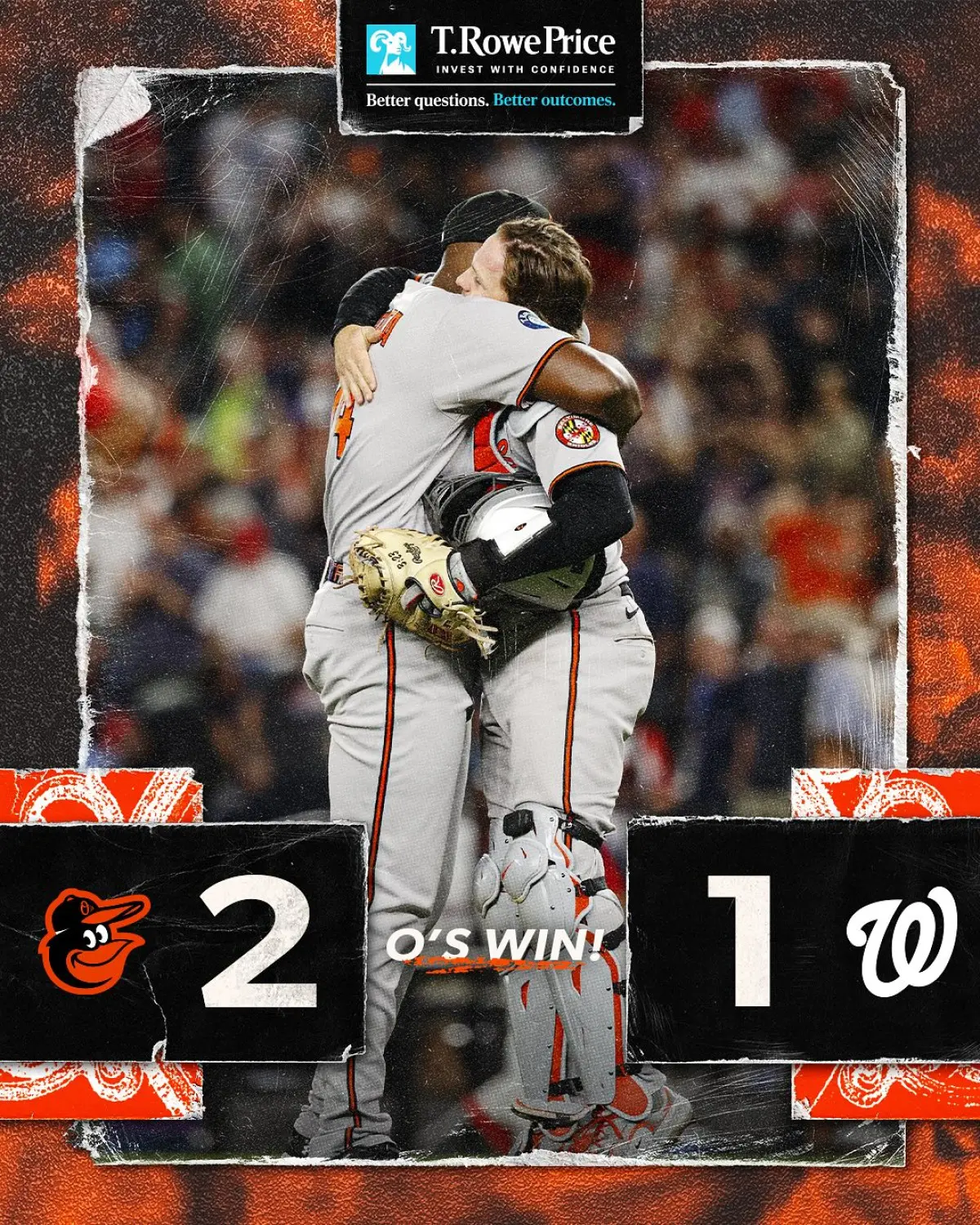 Birds of baseball triumph once again as O's celebrate with simple yet confident victory post.