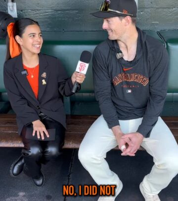 SF Giants Promote Junior Giants Glove Drive With Reporter Azalia At Oracle Park