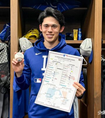 Dodgers’ Roki Celebrates First Major League Win